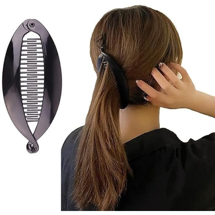 ZonShop Banana Hair Clips, Banana and Fish Design Colorful Pieces 14cm for Women and Girls, Classic French Fishtail Hair Clip (Black) - Image 5
